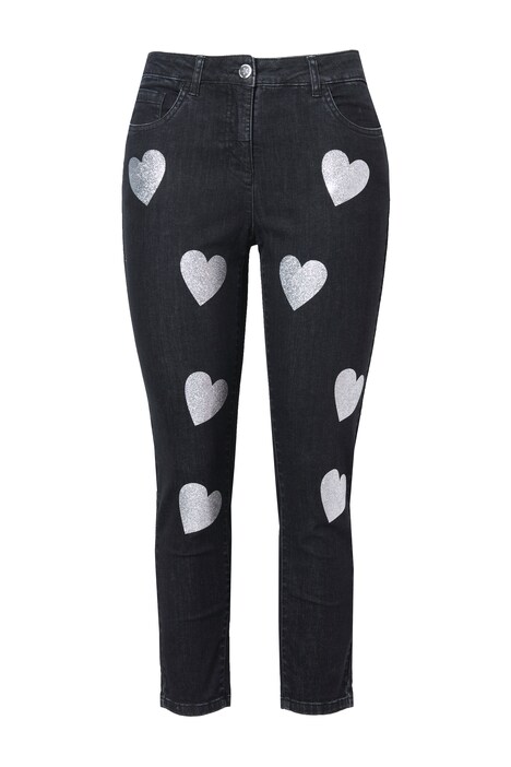 Straight cut jeans with glitter hearts and 5 pockets