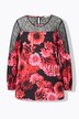 Bluse, A-form, blomstermønster, net-indsatser