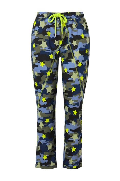 Camouflage jogging pants with decorative seams and elastic waist