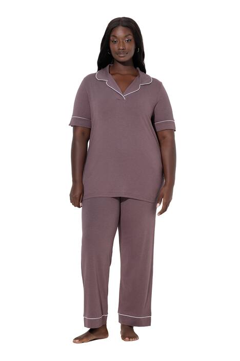 Pyžamo, ozdobná lemovka, klopový límec, krátké rukávy