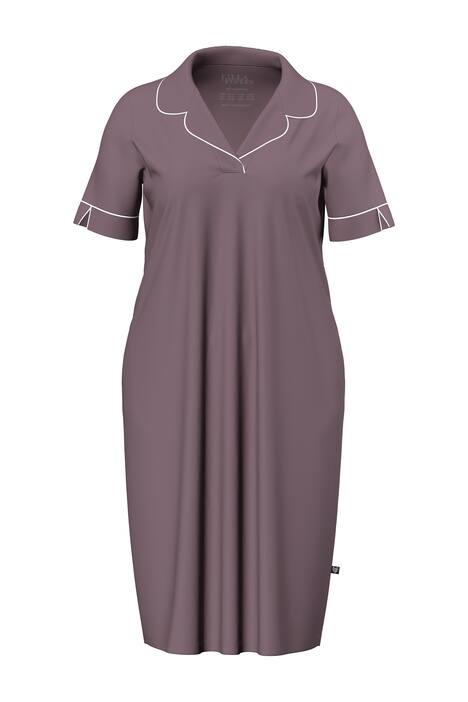 Noční košile, ozdobná lemovka, klopový límec, krátké rukávy