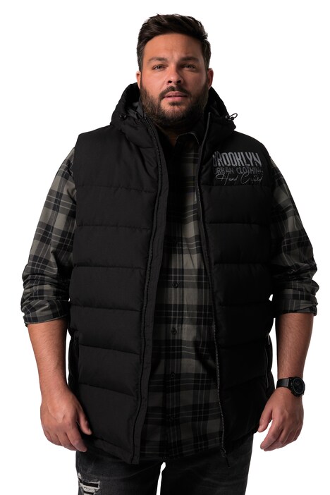 Prošívaná vesta Men+, kapuce, potisk na hrudi, do 8XL