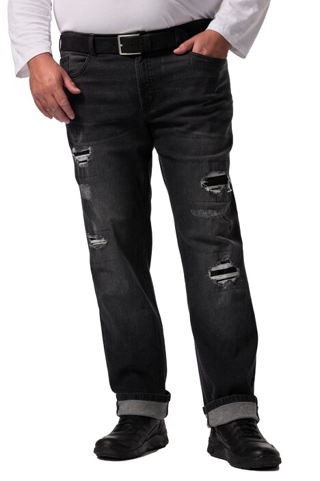 Džíny Men+, břišní střih, Regular střih, 5 kapes, roztrhané efekty, do 72