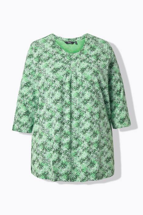 T-shirt à fleurs, col rond et manches 3/4, coupe évasée
