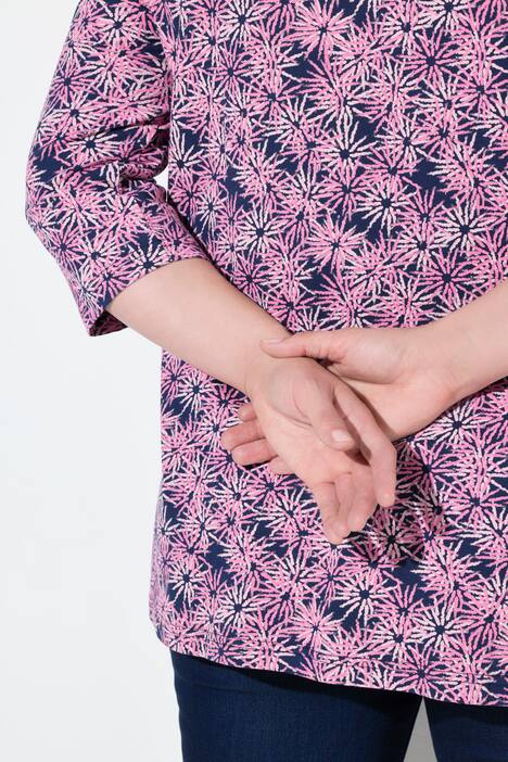 T-shirt à fleurs, col rond et manches 3/4, coupe évasée