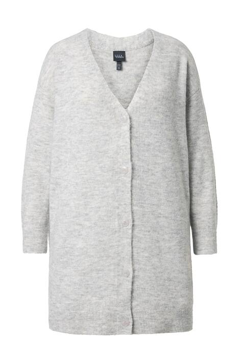 Rozepínací svetr, Boxy střih, výstřih do V, knoflíková léga