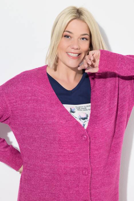 Strickjacke, Boxy Fit, V-Ausschnitt, Knopfleiste
