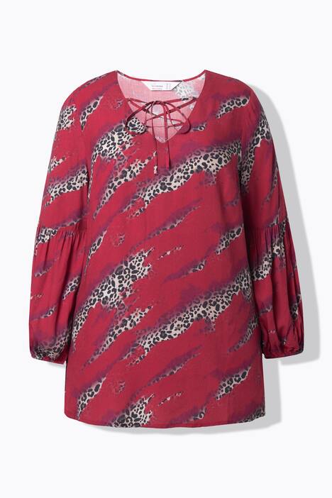 Blouse à enfiler, manches longues ballon, motif vagues et coupe évasée