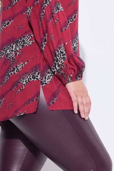 Blouse à enfiler, manches longues ballon, motif vagues et coupe évasée