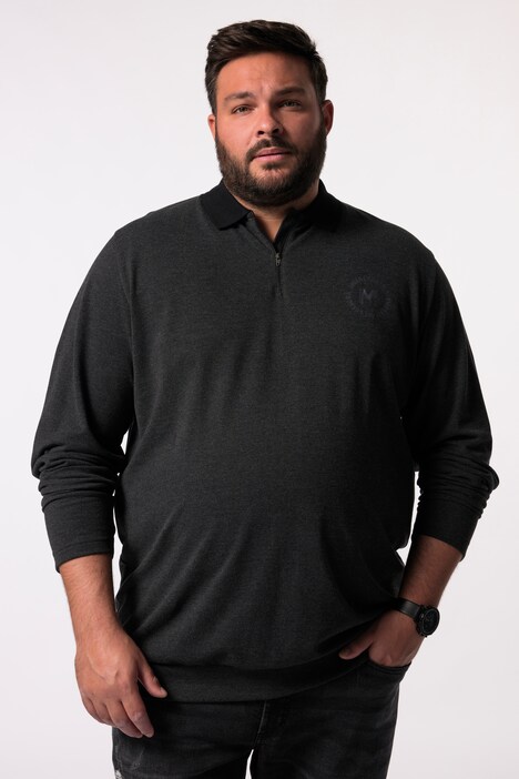 Polo en maille piquée Men+, manches longues et fermeture zippée, ventre confort - jusqu'au 8 XL