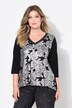 Camiseta, forma en A, estampado de rosas plateadas