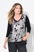 Camiseta, forma en A, estampado de rosas plateadas