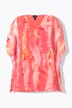 Blouse en mousseline de soie. Motif plume, effet de superposition. Décolleté V et manches courtes