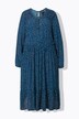 Robe midi à manches longues, décolleté en V et imprimé petits pois, coupe évasée