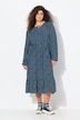 Robe midi à manches longues, décolleté en V et imprimé petits pois, coupe évasée