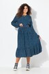 Robe midi à manches longues, décolleté en V et imprimé petits pois, coupe évasée