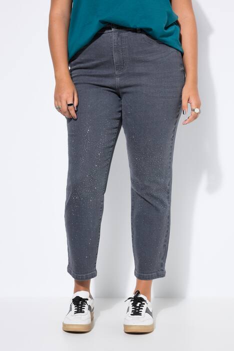 Mom jeans, wijde pijpen, siersteentjes, 5-pocket