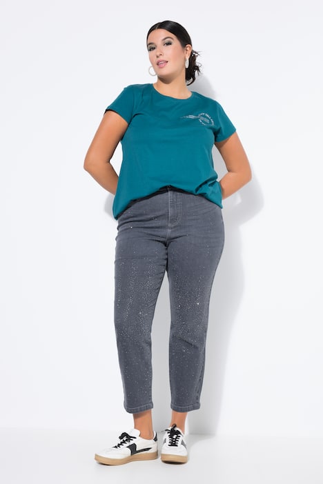 Mom jeans, wijde pijpen, siersteentjes, 5-pocket