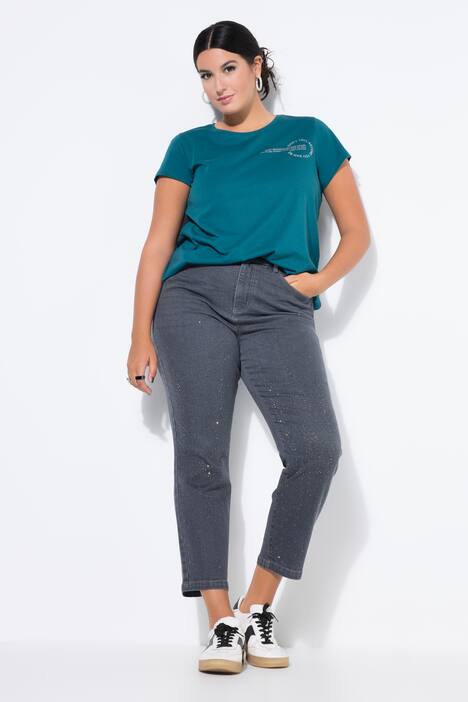 Mom jeans, wijde pijpen, siersteentjes, 5-pocket