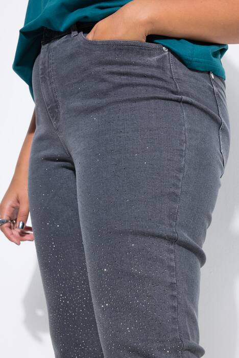 Mom jeans, wijde pijpen, siersteentjes, 5-pocket