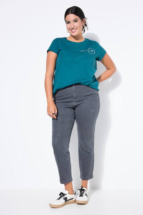 Mom jeans, wijde pijpen, siersteentjes, 5-pocket