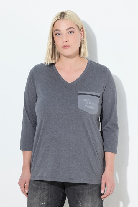 Shirt, Zipp-Brusttasche, Classic, V-Ausschnitt, 3/4-Arm