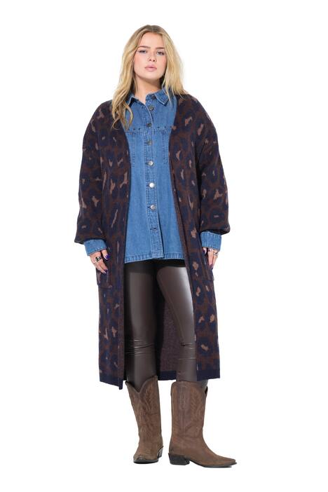 Dlouhý rozepínací svetr, oversize, třpytivý leopardí vzor