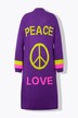 Cardigan long coupe ouverte, motif Peace and Love dans le dos