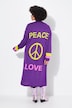 Cardigan long coupe ouverte, motif Peace and Love dans le dos