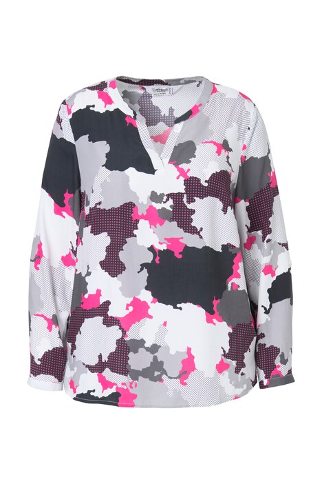 Blouse with camouflage print and tunic neckline