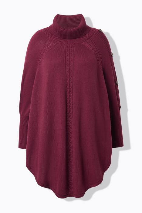 Poncho style cable pattern pointed hem sweater