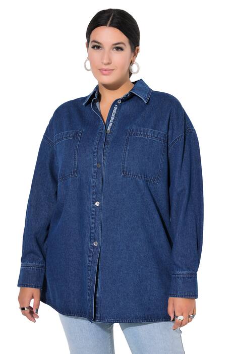 Džínová košile, oversize, knoflíková léga s výšivkou