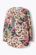 Bluse, rett passform, leopard med fargede detaljer, lange ermer