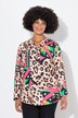 Bluse, rett passform, leopard med fargede detaljer, lange ermer