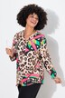 Bluse, rett passform, leopard med fargede detaljer, lange ermer