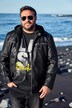 Men+ camiseta, media manga, estampado en el pecho, look vintage, hasta la 8 XL