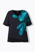 T-shirt oversize, imprimé feuilles, col rond et manches courtes