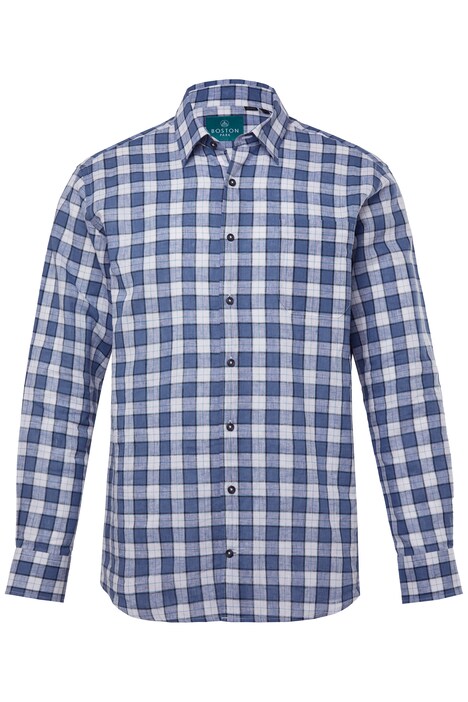 Kostkovaná košile Boston Park, lněná směs, dlouhé rukávy, Kent límeček, Comfort střih, do 8XL