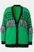Chaqueta de punto, oversize, pata de gallo, flecos, manga larga