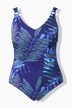 Maillot de bain à bonnets souples. Imprimé fougères. Fronces et bretelles ajustables. Matières recyclées