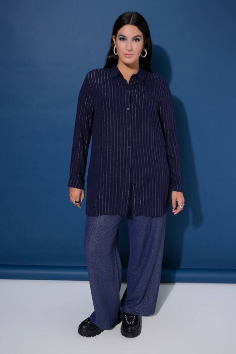 Overhemdblouse, boxy model, glitterstrepen