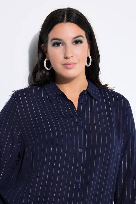 Overhemdblouse, boxy model, glitterstrepen