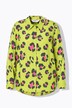Bluse, A-linje, farget leomønster, lange ermer