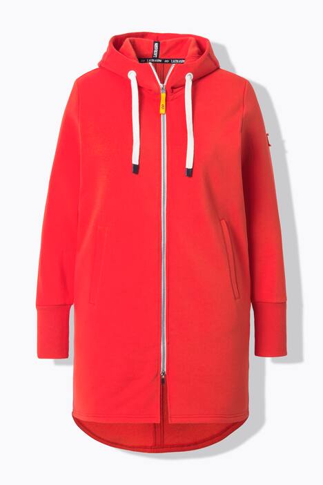 Sweatjacke, lang geschnitten, Kapuze, Taillen-Tunnelzug hinten, Langarm
