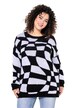 Svetr, volný střih, šachovnicový vzor, dlouhé rukávy