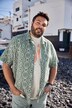 Men+ linmiks-skjorte, halve ermer, heldekkende trykk, Cuba-krage, Cuba-fit, opptil 8 XL