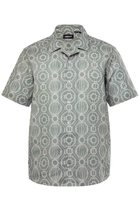 Košile Men+, lněná směs, kritké rukávy, plošný potisk, Cuba límeček, Cuba střih, do 8XL