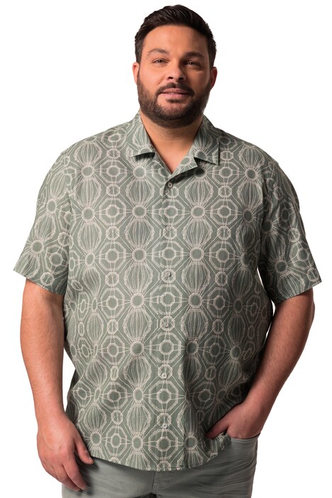 Košile Men+, lněná směs, kritké rukávy, plošný potisk, Cuba límeček, Cuba střih, do 8XL