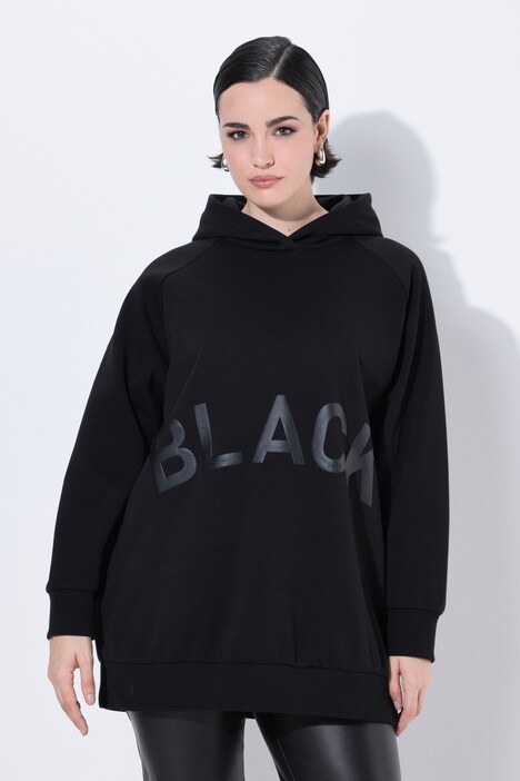 Sweat-shirt à capuche oversize, manches longues et message Black