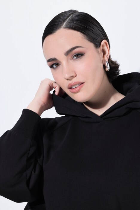 Sweat-shirt à capuche oversize, manches longues et message Black